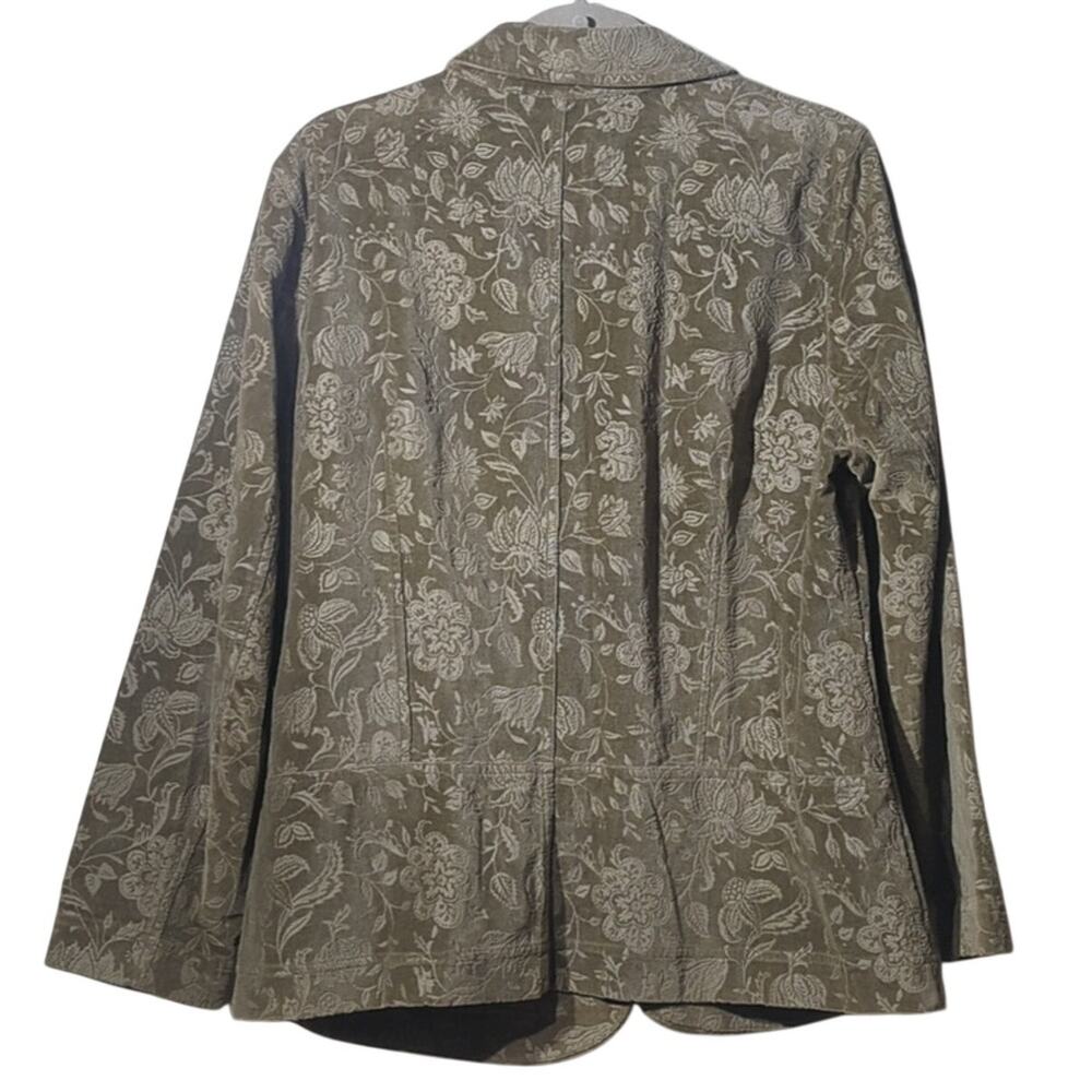 Vtg Talbots Tan Floral Embossed Velour 100% Cotton Unlined Blazer Plus Sz. 12W - Picture 2 of 9